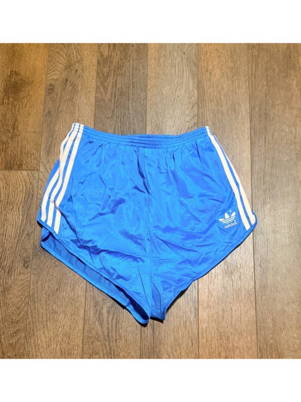 80s Adidas Shiny Nylon Sprinter Shorts Ladies Large Blue White Trefoil USA retro - Picture 2 of 8